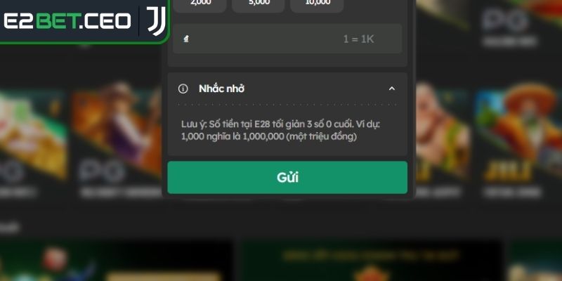 Điều kiện cần thiết để giao dịch nạp tiền E2Bet diễn ra
